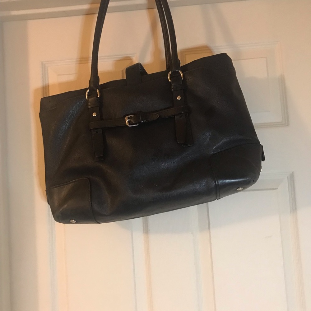 TUMI Villa Turin Black Canvas w/ Leather Trim Commute Shoulder Tote Bag #73105D2 - Picture 5 of 9